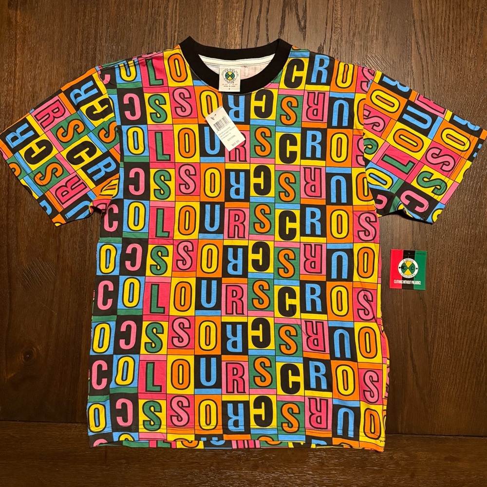NWT Cross Colours Mens Multicolor Short Sleeve Crew Neck  T Shirt Size Small